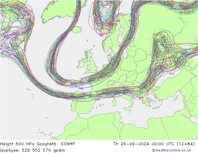 Height 500 hPa Spaghetti ECMWF Th 26.09.2024 00 UTC