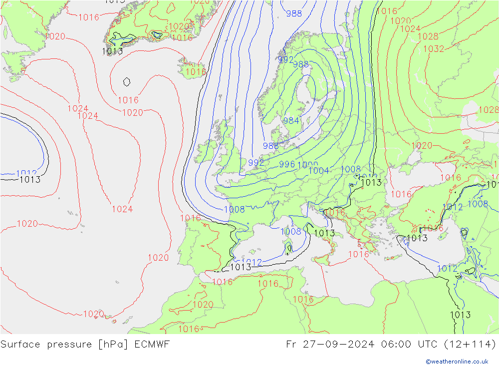 Yer basıncı ECMWF Cu 27.09.2024 06 UTC