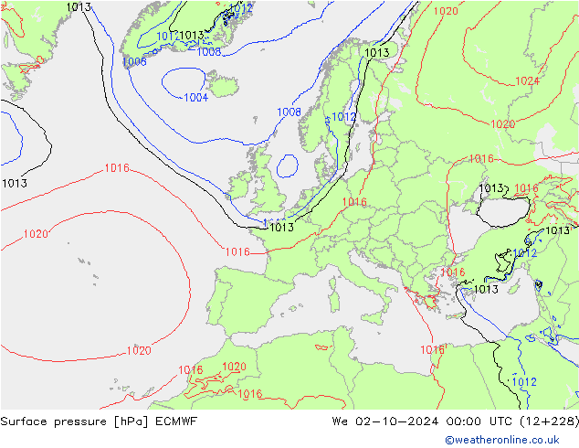 Pressione al suolo ECMWF mer 02.10.2024 00 UTC