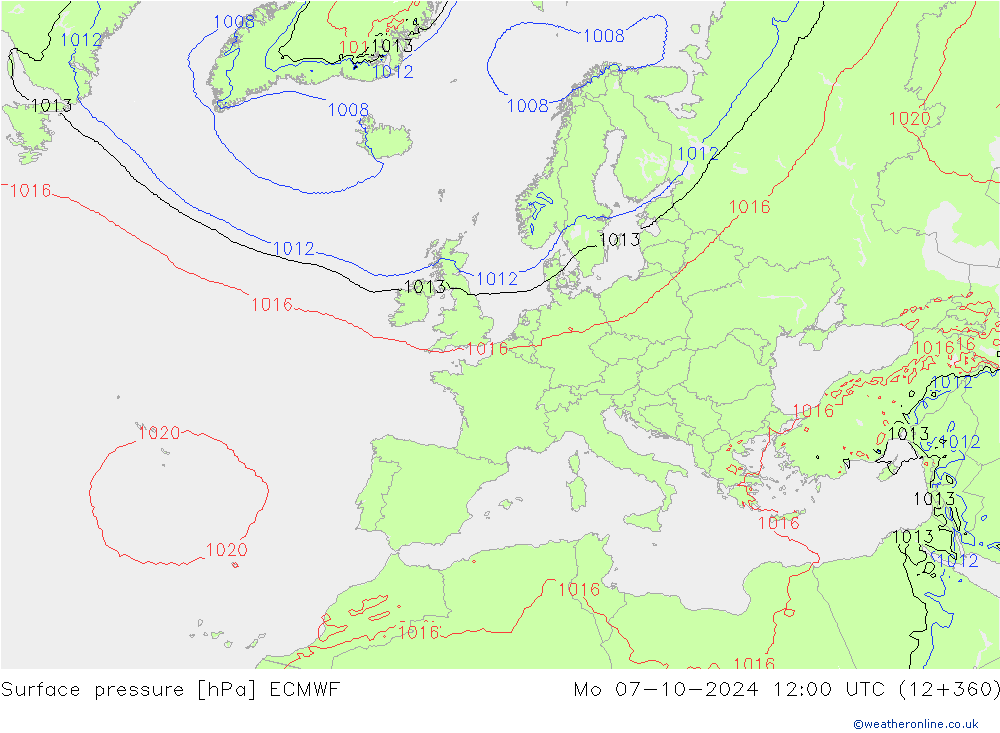 Bodendruck ECMWF Mo 07.10.2024 12 UTC