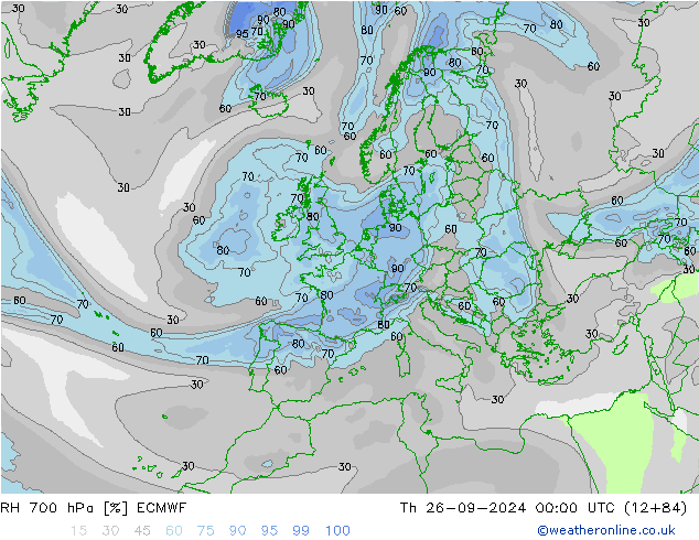 RH 700 hPa ECMWF Th 26.09.2024 00 UTC