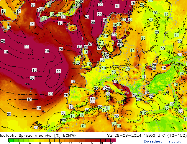 Izotacha Spread ECMWF so. 28.09.2024 18 UTC