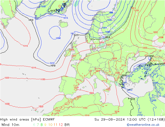 High wind areas ECMWF Su 29.09.2024 12 UTC