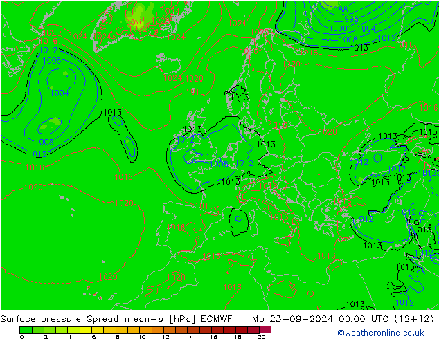 Bodendruck Spread ECMWF Mo 23.09.2024 00 UTC