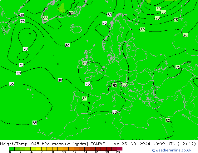 Height/Temp. 925 hPa ECMWF Mo 23.09.2024 00 UTC