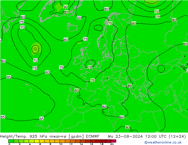 Hoogte/Temp. 925 hPa ECMWF ma 23.09.2024 12 UTC