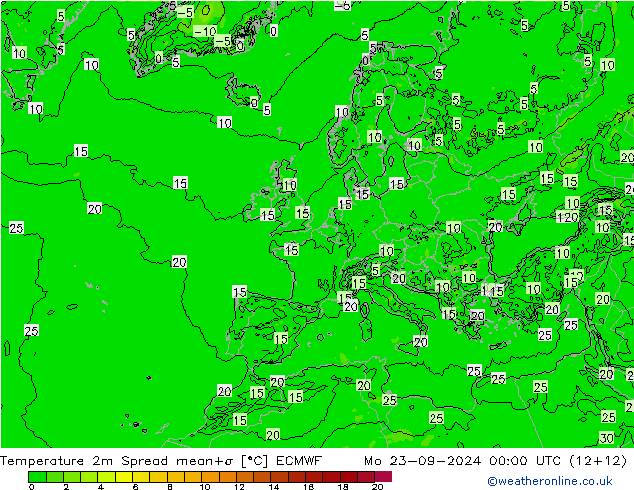 Temperaturkarte Spread ECMWF Mo 23.09.2024 00 UTC