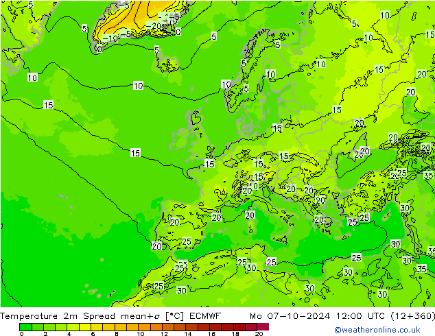 Temperaturkarte Spread ECMWF Mo 07.10.2024 12 UTC