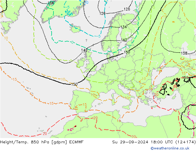 Geop./Temp. 850 hPa ECMWF dom 29.09.2024 18 UTC