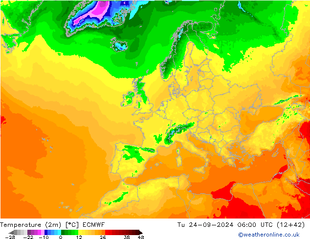 Temperatura (2m) ECMWF mar 24.09.2024 06 UTC