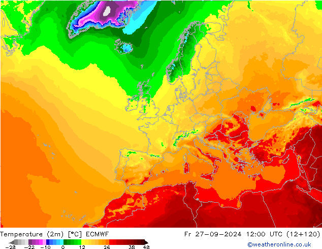 Temperatura (2m) ECMWF ven 27.09.2024 12 UTC