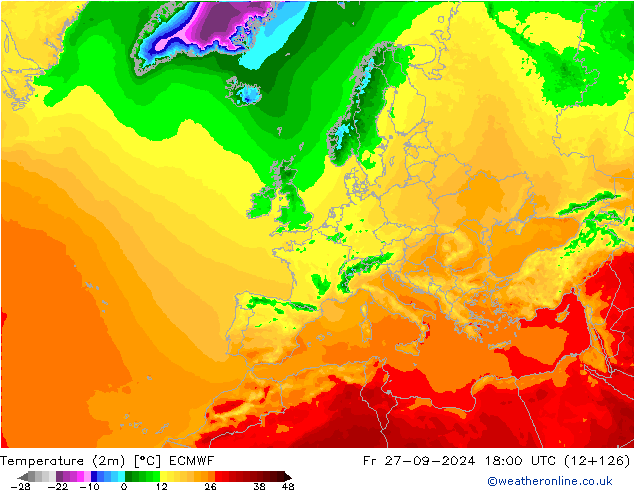 Temperaturkarte (2m) ECMWF Fr 27.09.2024 18 UTC