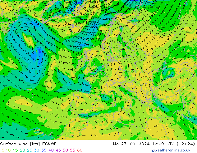 风 10 米 ECMWF 星期一 23.09.2024 12 UTC