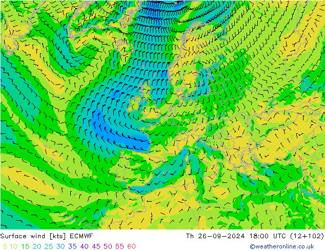 Bodenwind ECMWF Do 26.09.2024 18 UTC