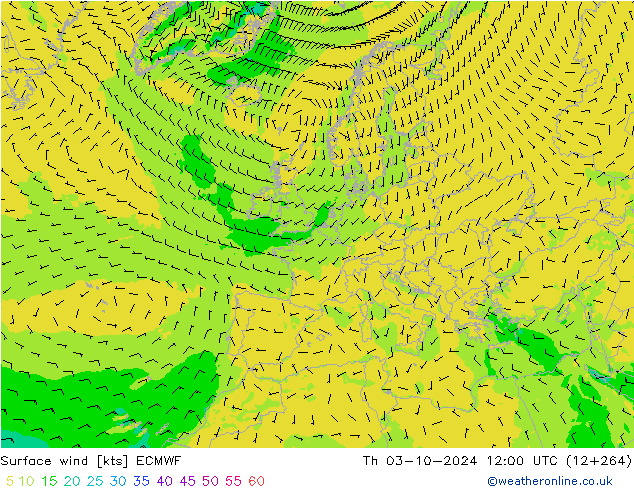 Bodenwind ECMWF Do 03.10.2024 12 UTC