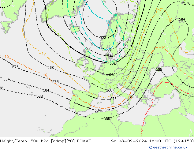 Height/Temp. 500 hPa ECMWF so. 28.09.2024 18 UTC