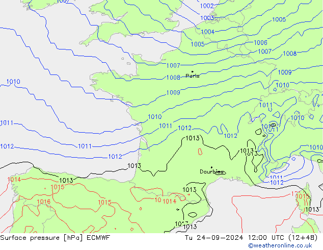 Surface pressure ECMWF Tu 24.09.2024 12 UTC