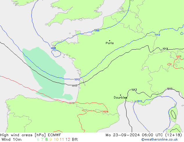 yüksek rüzgarlı alanlar ECMWF Pzt 23.09.2024 06 UTC