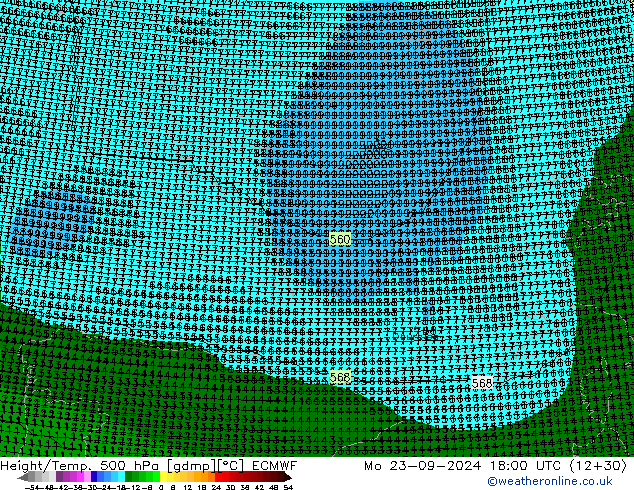 Height/Temp. 500 hPa ECMWF pon. 23.09.2024 18 UTC