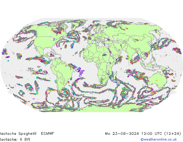 Isotachs Spaghetti ECMWF Mo 23.09.2024 12 UTC