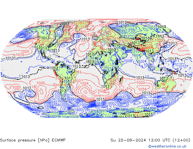 Presión superficial ECMWF dom 22.09.2024 12 UTC