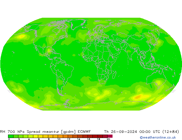 RH 700 hPa Spread ECMWF Qui 26.09.2024 00 UTC