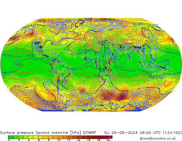 Presión superficial Spread ECMWF dom 29.09.2024 06 UTC