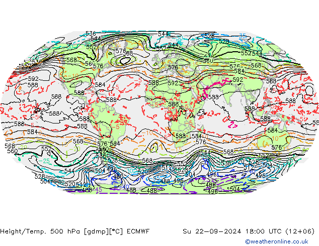 Height/Temp. 500 hPa ECMWF Su 22.09.2024 18 UTC