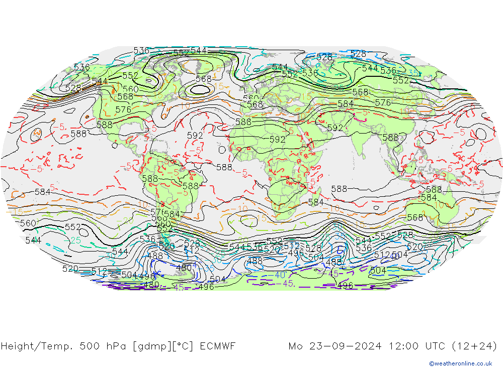 Height/Temp. 500 hPa ECMWF Po 23.09.2024 12 UTC