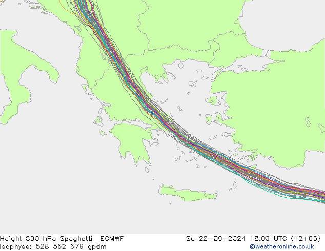 Height 500 hPa Spaghetti ECMWF Su 22.09.2024 18 UTC