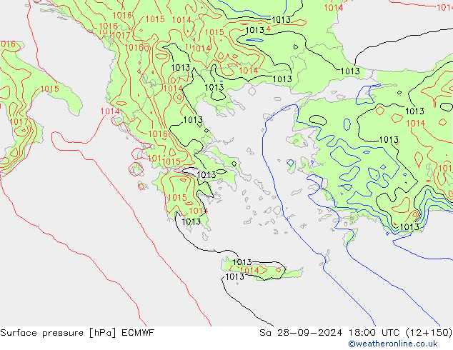 Presión superficial ECMWF sáb 28.09.2024 18 UTC