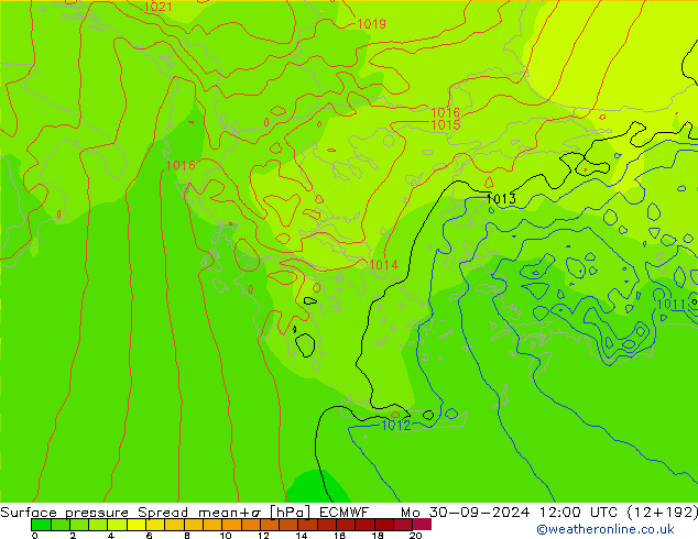 Surface pressure Spread ECMWF Mo 30.09.2024 12 UTC