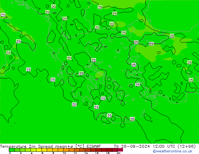 карта температуры Spread ECMWF чт 26.09.2024 12 UTC