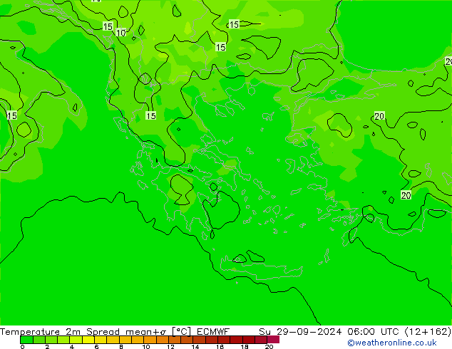 Temperatura 2m Spread ECMWF dom 29.09.2024 06 UTC