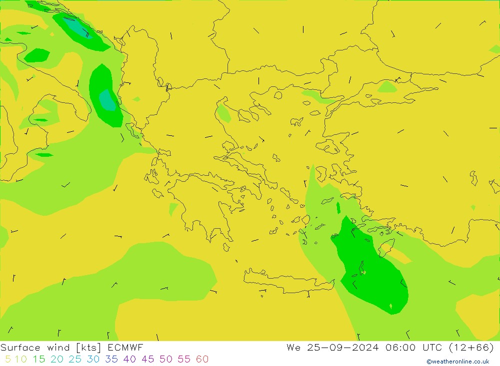 Rüzgar 10 m ECMWF Çar 25.09.2024 06 UTC