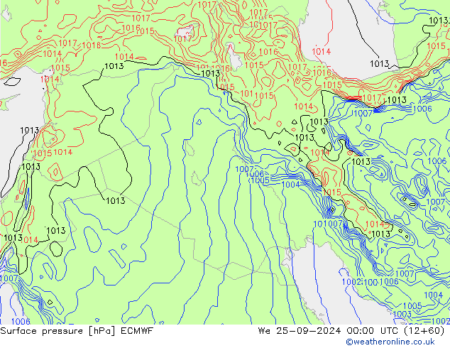 Surface pressure ECMWF We 25.09.2024 00 UTC