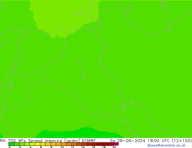 RH 700 гПа Spread ECMWF сб 28.09.2024 18 UTC