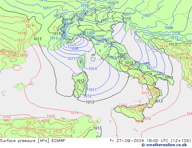 Luchtdruk (Grond) ECMWF vr 27.09.2024 18 UTC