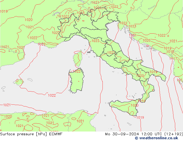 Surface pressure ECMWF Mo 30.09.2024 12 UTC