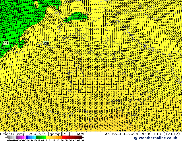 Yükseklik/Sıc. 700 hPa ECMWF Pzt 23.09.2024 00 UTC