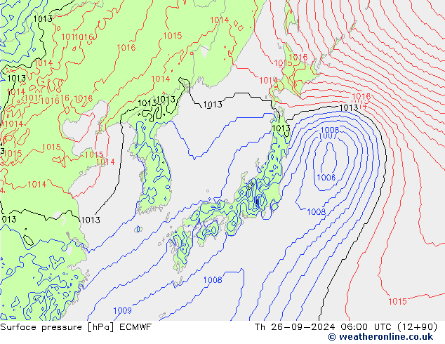 Pressione al suolo ECMWF gio 26.09.2024 06 UTC