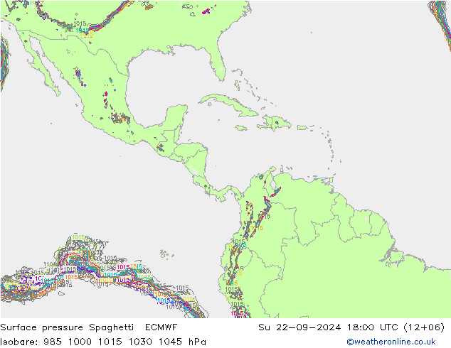 Presión superficial Spaghetti ECMWF dom 22.09.2024 18 UTC