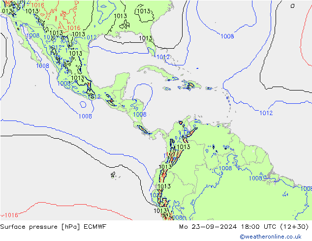 Presión superficial ECMWF lun 23.09.2024 18 UTC