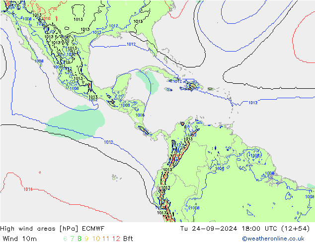 High wind areas ECMWF  24.09.2024 18 UTC