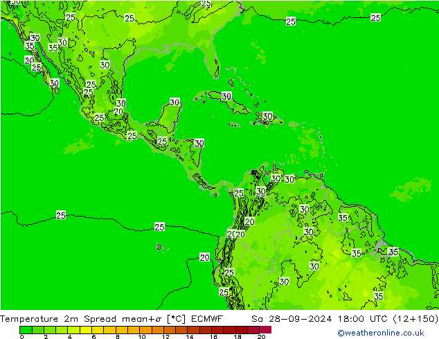 Temperature 2m Spread ECMWF So 28.09.2024 18 UTC