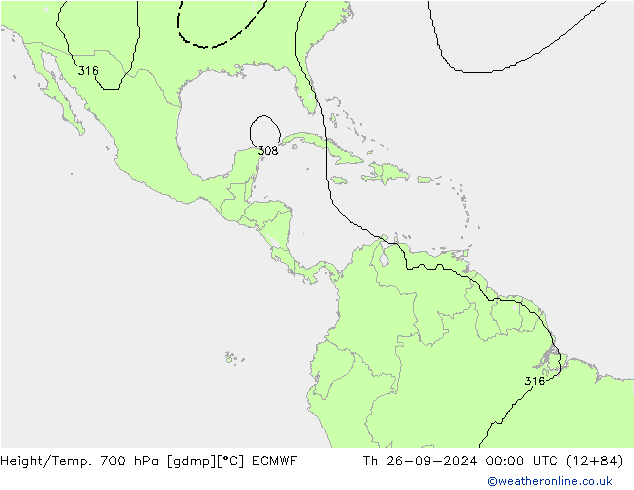 Height/Temp. 700 hPa ECMWF Th 26.09.2024 00 UTC