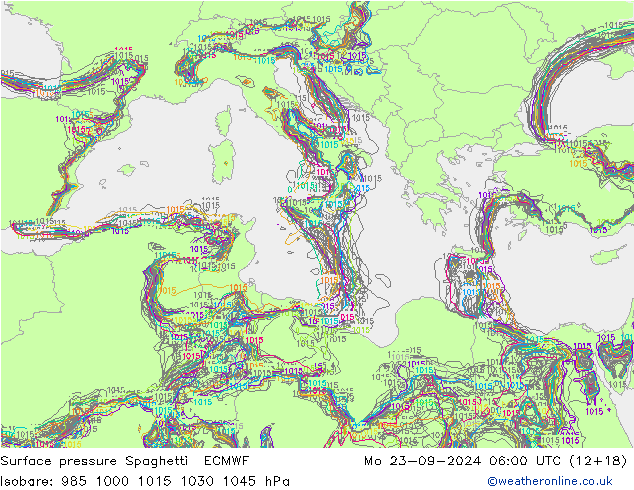 Atmosférický tlak Spaghetti ECMWF Po 23.09.2024 06 UTC