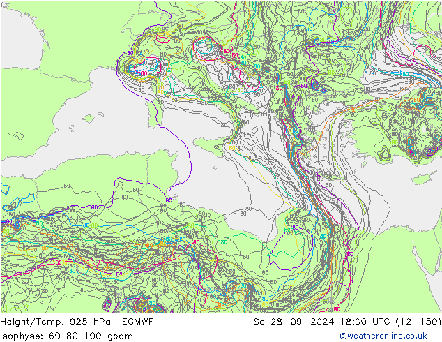 Height/Temp. 925 hPa ECMWF So 28.09.2024 18 UTC