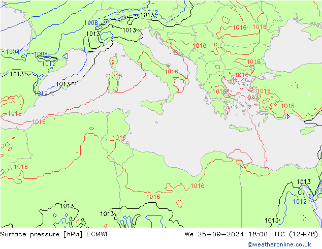 Luchtdruk (Grond) ECMWF wo 25.09.2024 18 UTC