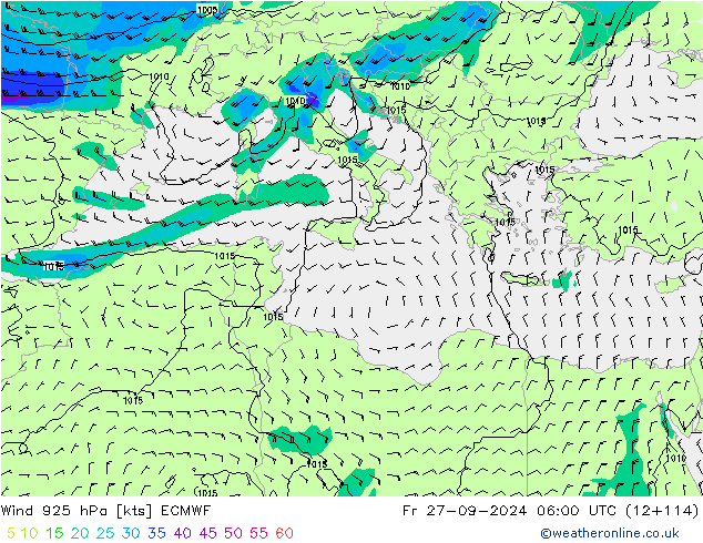 Wind 925 hPa ECMWF Fr 27.09.2024 06 UTC